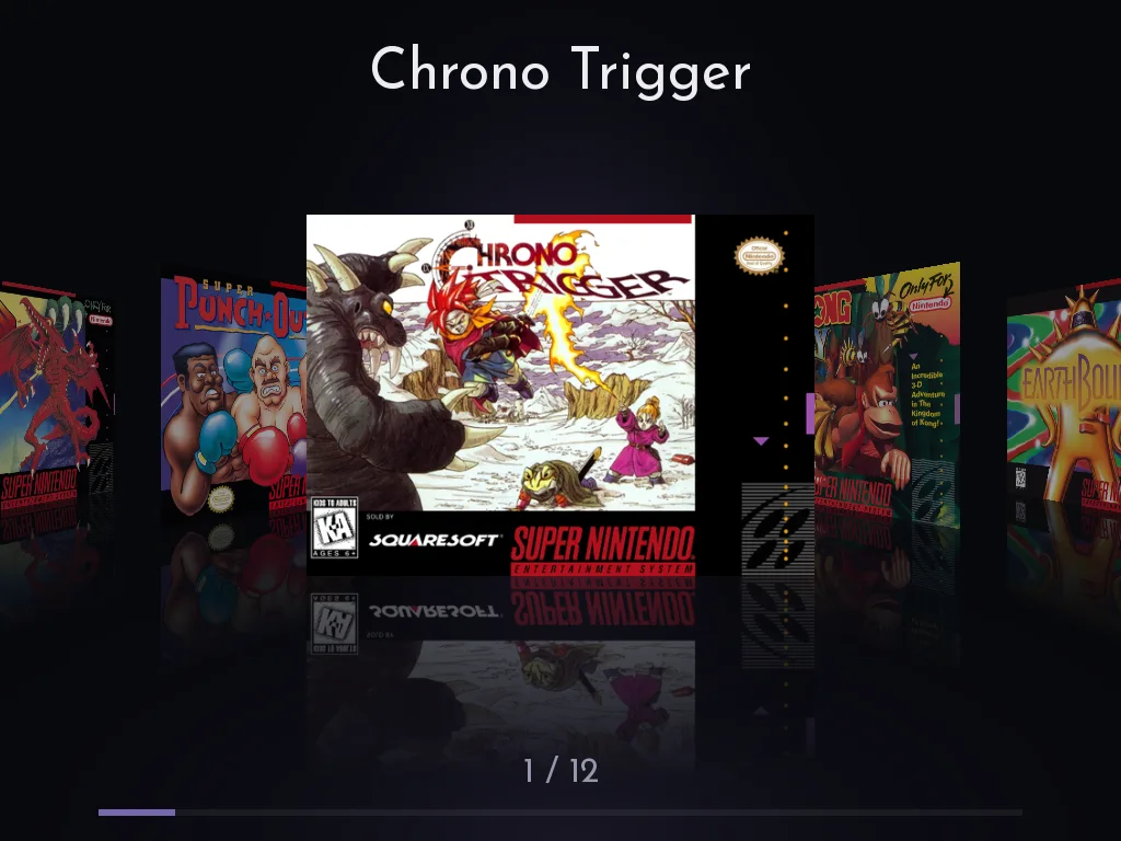 The TortOS SNES shelf, with Chrono Trigger in focus